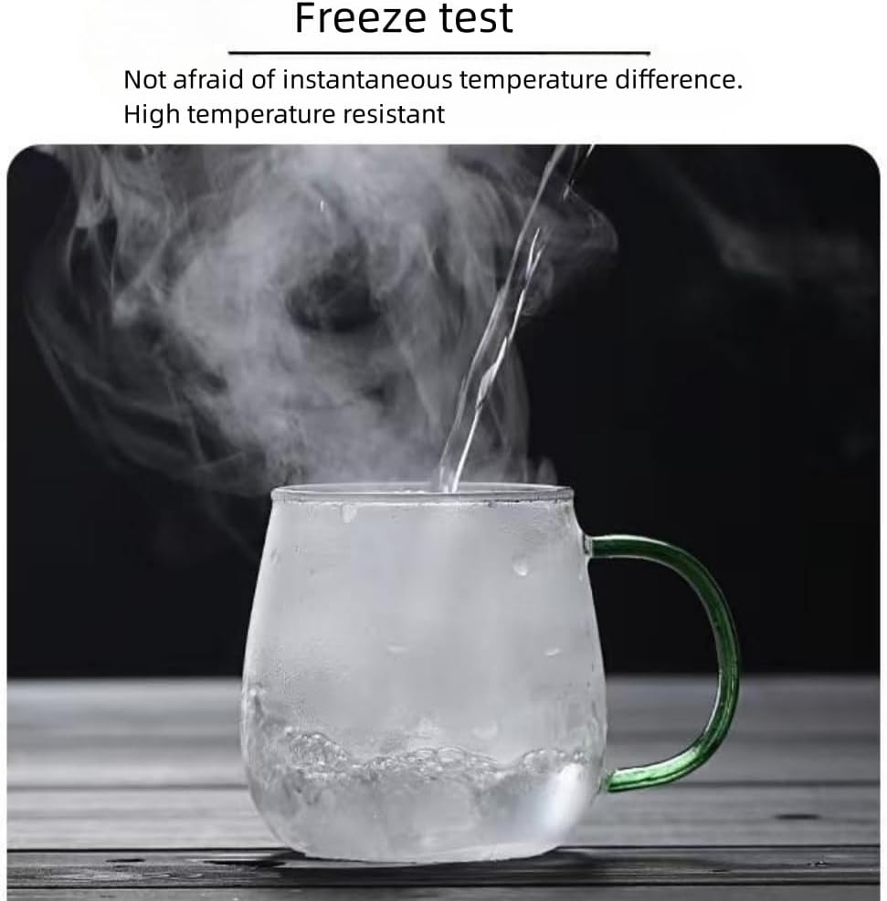 Taza de vidrio transparente con asa, mango verde16 oz, taza de vidrio de borosilicato alto para tazas de café de vidrio grandes con asa, tazas para