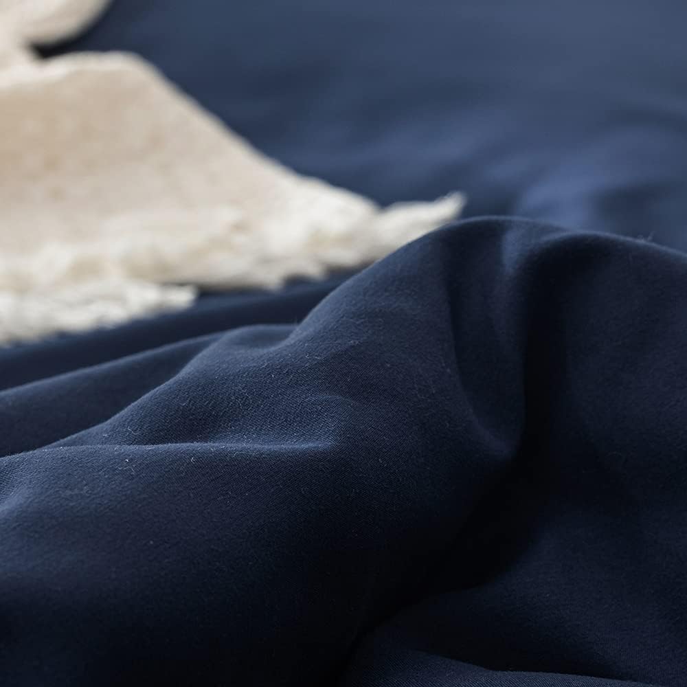 Cottonight – Juego de edredón azul marino tamaño individual, edredón unicolor moderno de algodón suave y transpirable, azul oscuro, para hombres y