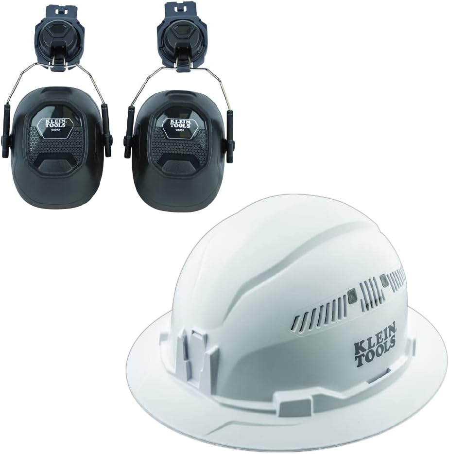 Klein Tools 80146 – Casco duro ventilado de ala completa con accesorio para orejeras, se adapta a cascos Klein Tools de ala completa, protección