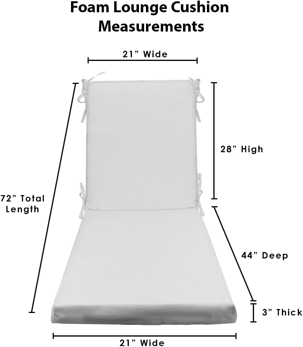 RSH Décor Cojín de espuma para asiento de tumbona para interiores y exteriores, tela de poliéster para todo tipo de clima, 72 pulgadas de largo x 21