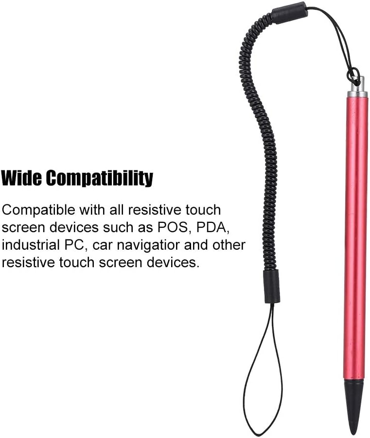 Lápiz táctil universal, lápiz táctil negroplatarojo resistivo POS PDA Navigator Tablet Screen Touch Painting Pen con cuerda de resorte colgante