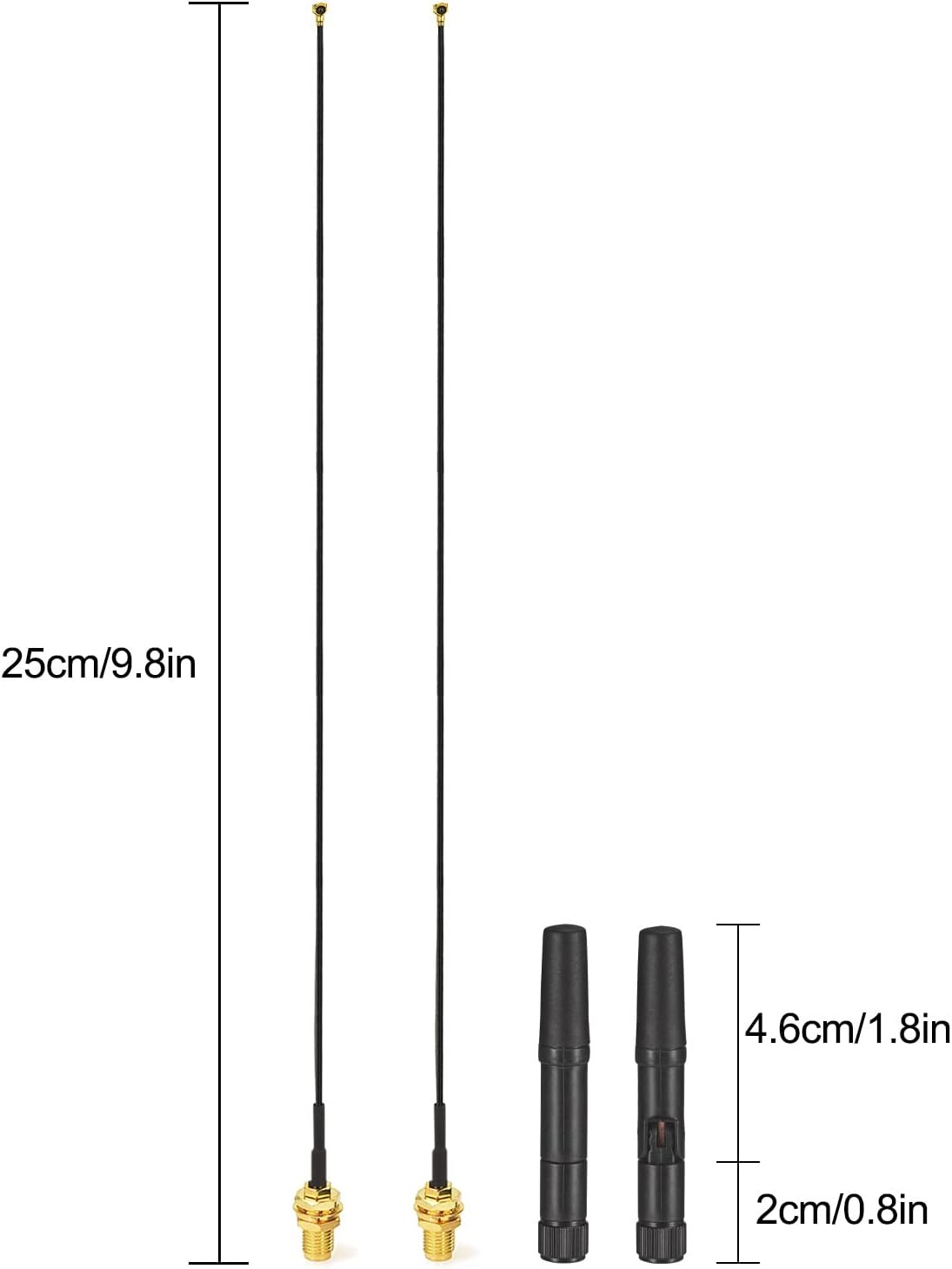 Eightwood Antena WiFi pequeña de banda dual 2.4GHz 5GHz RP-SMA antena macho con MHF4 IPEX a RP-SMA cable hembra 9.8 pulgadas (paquete de 4) para