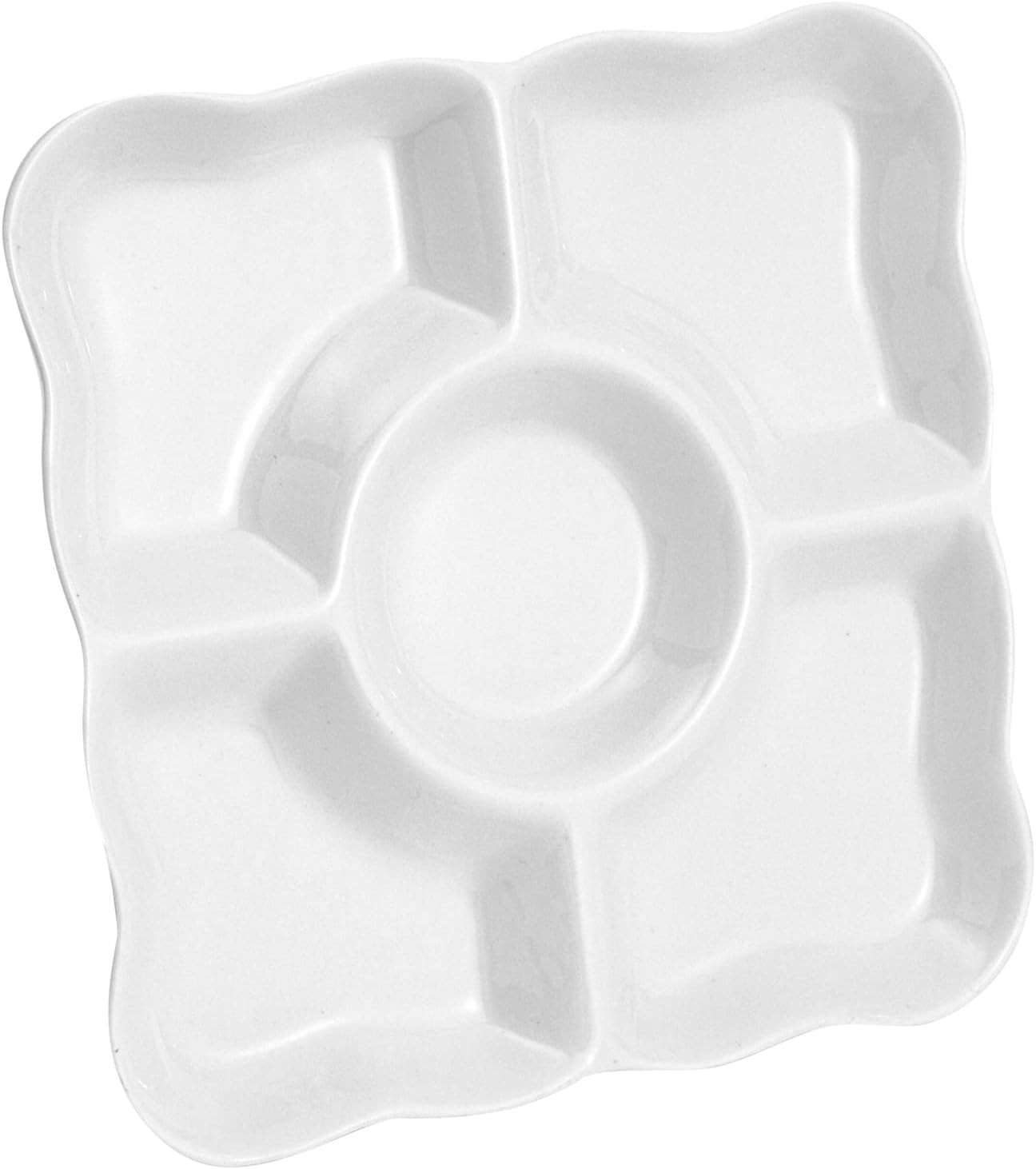 Juvale Juego de 2 bandejas de porcelana para servir aperitivos, platos divididos reutilizables de 5 compartimentos para tablas de charcutería,