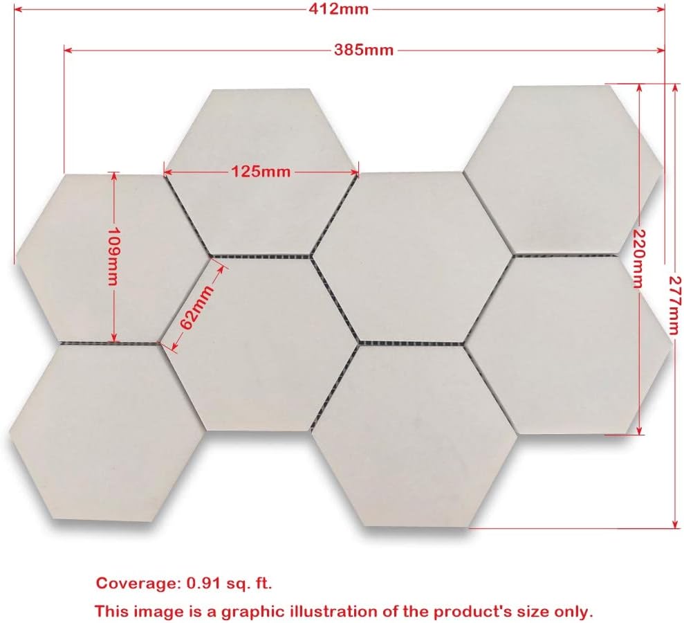 Thassos – Mosaico hexagonal de mármol blanco de 5 pulgadas, para cocina, baño, pared, pared (1 hoja)