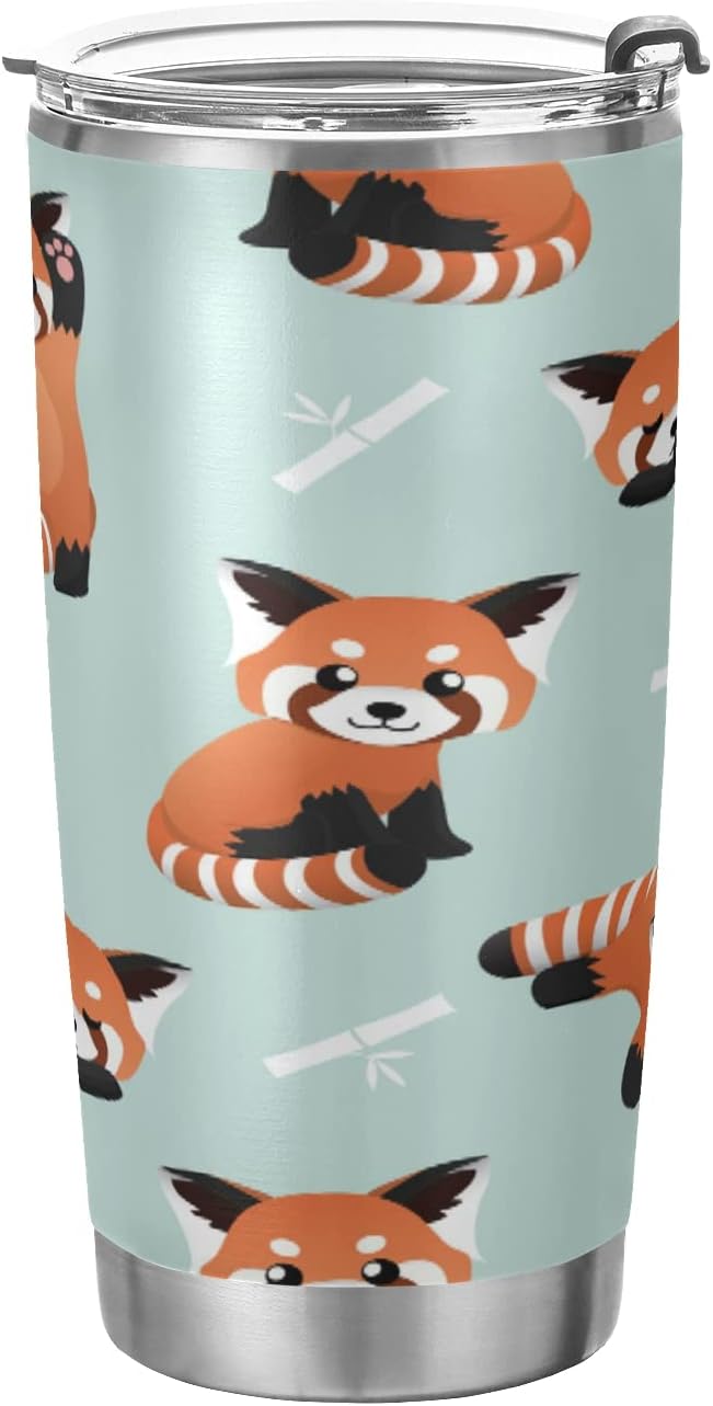 xigua Lindo vaso de panda rojo con tapa, acero inoxidable aislado al vacío, taza de hielo para café, botella de viaje de doble pared para bebidas
