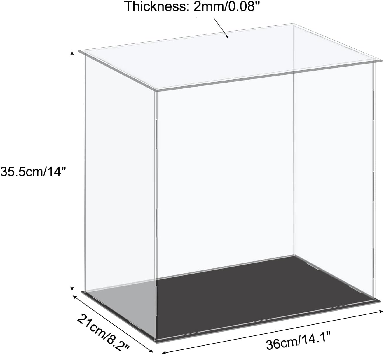 MECCANIXITY Vitrina de acrílico, caja de plástico, caja de almacenamiento, transparente, pequeña, a prueba de polvo, 14.1 x 8.2 x 14 pulgadas para