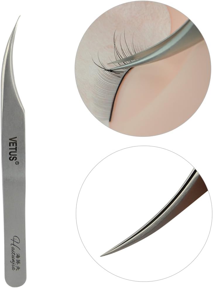 1 pinza curvada Vetus Ultra Rigidity pinzas de delfín extensiones de pestañas, pinzas de aislamiento antiestáticas de acero inoxidable para pestañas