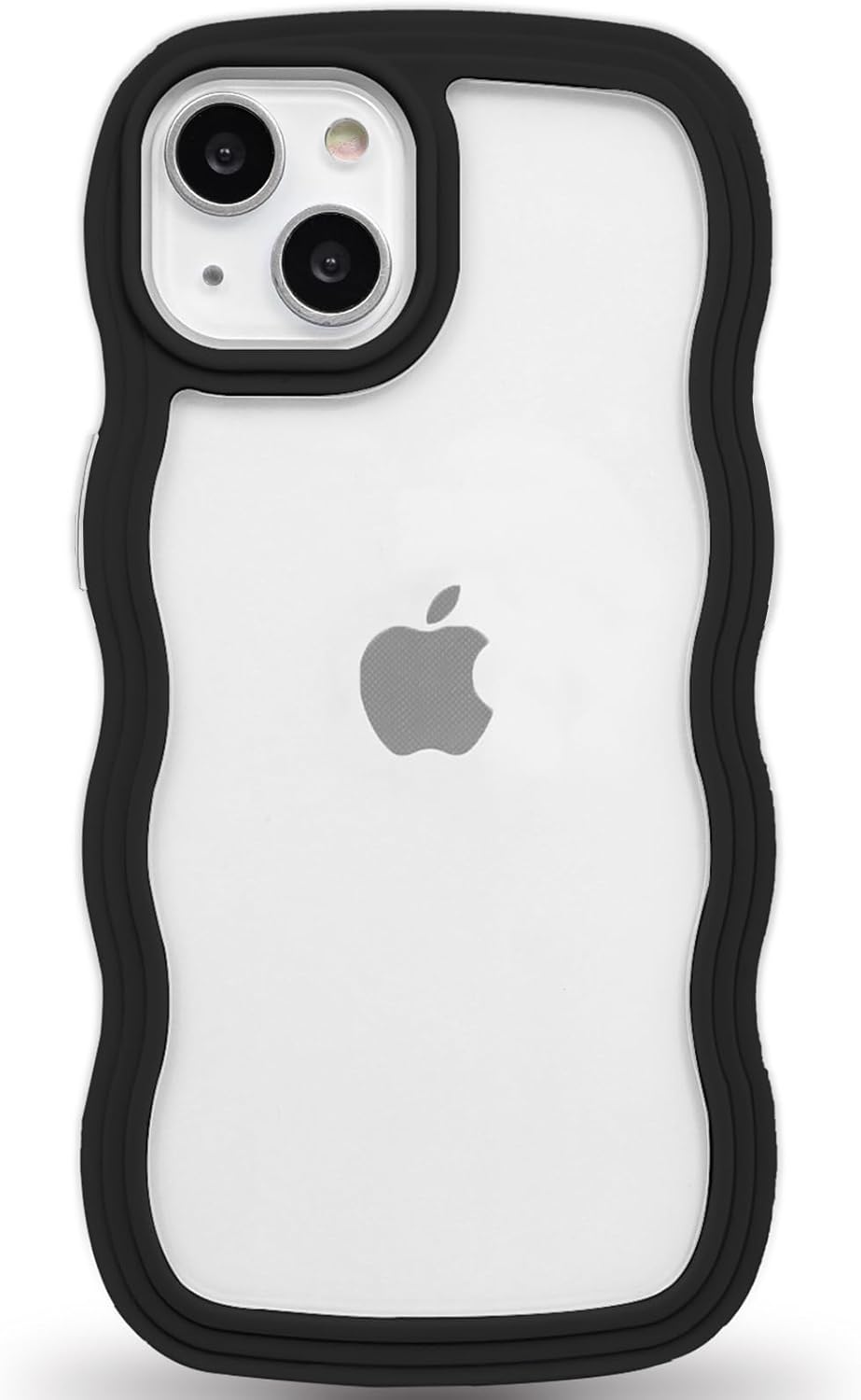 Anuck Funda para iPhone 13 con borde ondulado, diseño de espalda transparente, agarre antideslizante, forma de marco rizado, a prueba de golpes, TPU