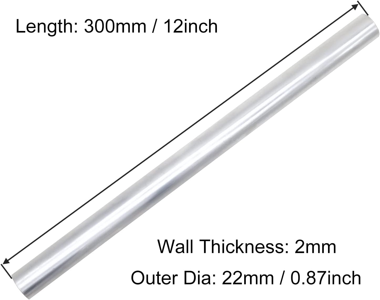 Tubo redondo de aluminio 6063, 0.866 pulgadas de diámetro exterior de 0.079 in de grosor de pared de 11.811 in de longitud, tubo recto de metal sin