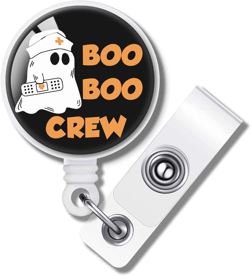 TOUNER Boo Boo Crew – Soporte retráctil para tarjetas de identificación de Halloween, carretes de tarjetas de identificación con clip, portatarjetas