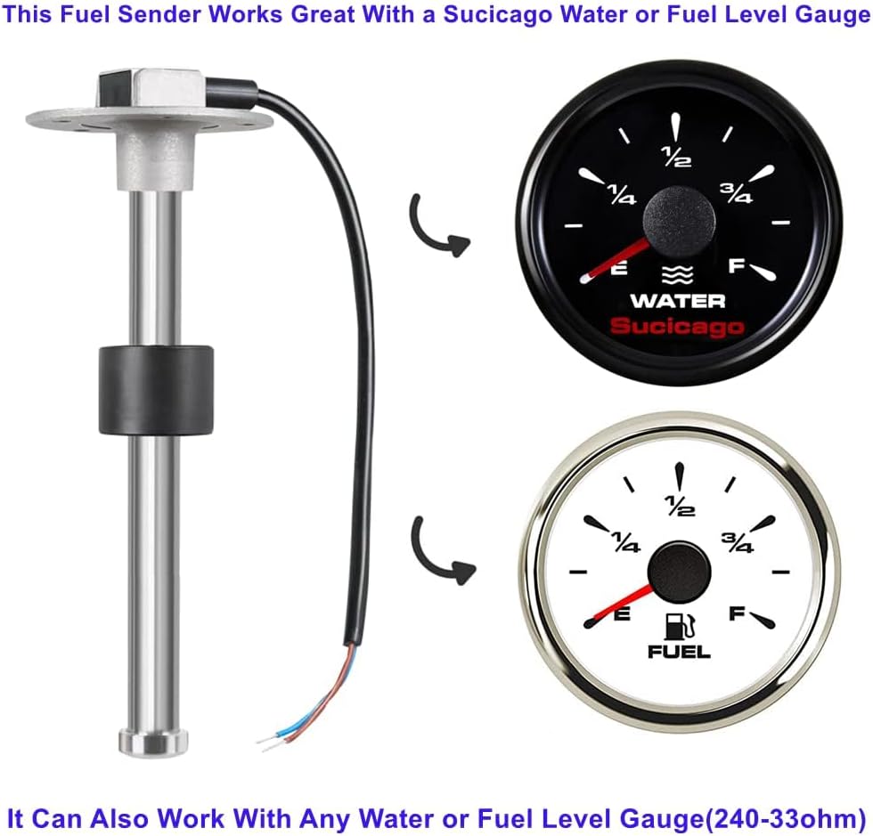 Fuel Sender Marine – Unidad de envío de tanque de combustible de 17 pulgadas (16.929 in), flotador de acero inoxidable, nivel de combustible, unidad