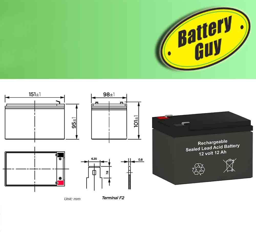 BatteryGuy Go-Go Go – Batería de repuesto para silla Go, 12 V, 12 Ah, equivalente a la marca (recargable), 2 unidades