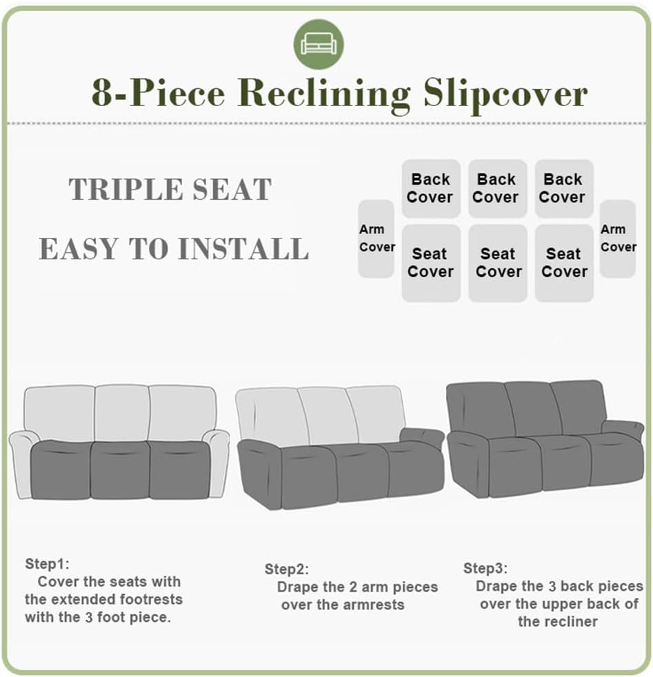 vctops Fundas elásticas para sofá reclinable, resistentes al agua, suaves, a cuadros, para sofá reclinable de 3 cojines, funda elástica