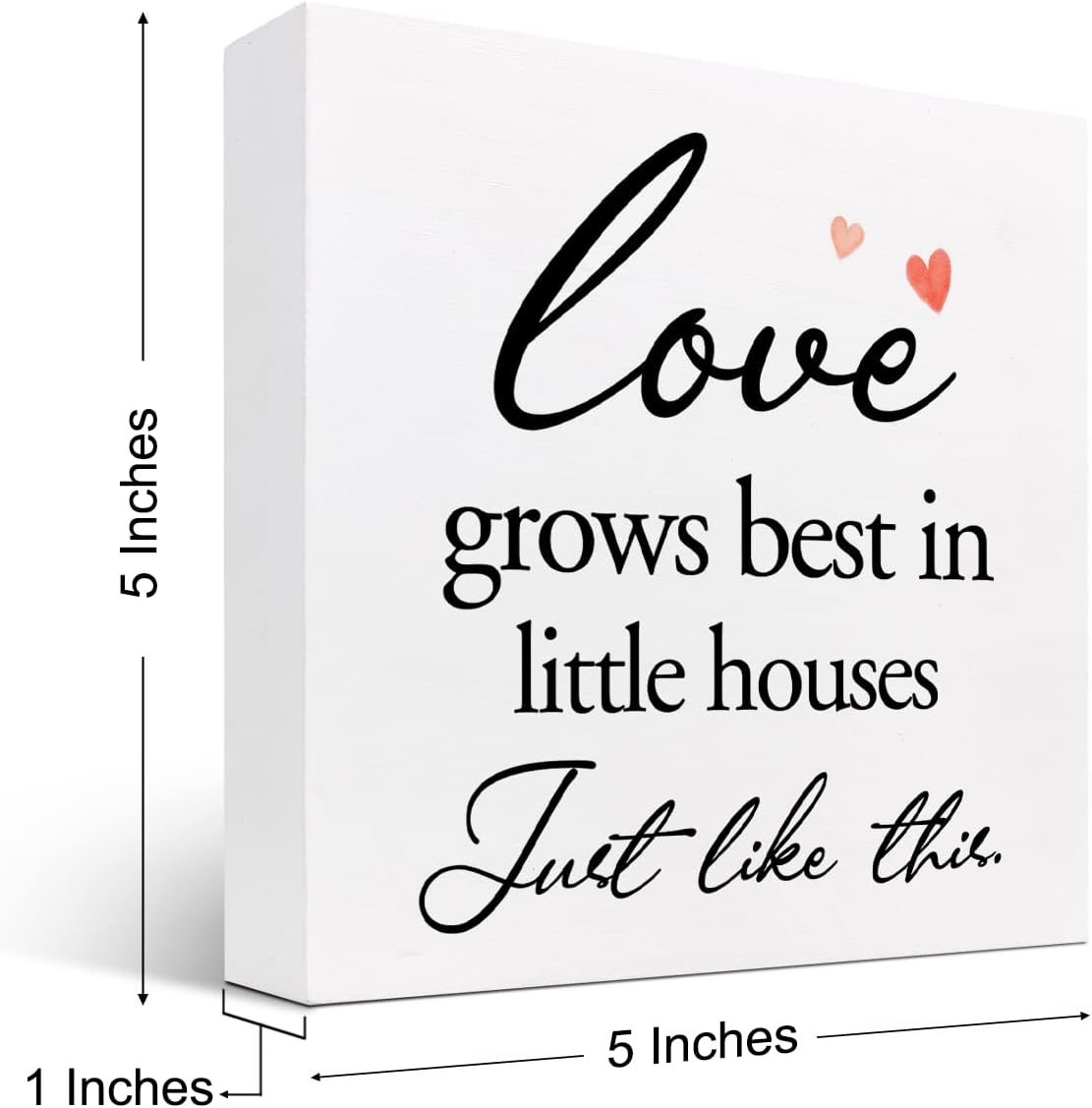 Cartel de madera Love Grows Best in Little Houses Just Like This para decoración de escritorio, citas inspiradoras, caja de madera para decoración