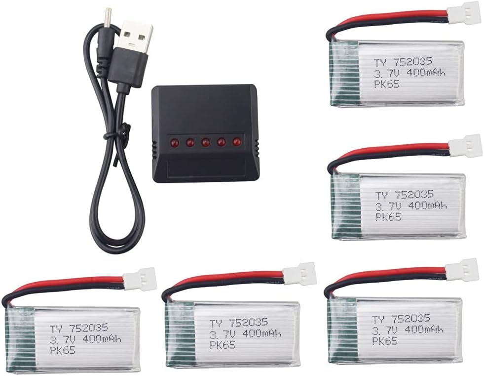 Batería de litio de alta tasa de 5 piezas de 3.7 V 400 mAh con cargador 5 en 1 para Hubsan H107C H107L SYMA Q11 X11C HS170C F180C TOZO Q2020 E016H