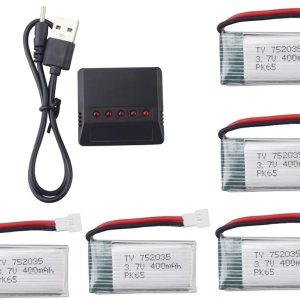 Batería de litio de alta tasa de 5 piezas de 3.7 V 400 mAh con cargador 5 en 1 para Hubsan H107C H107L SYMA Q11 X11C HS170C F180C TOZO Q2020 E016H Batería de litio de alta tasa de 5 piezas de 3.7 V 400 mAh con cargador 5 en 1 para Hubsan H107C H107L SYMA Q11 X11C HS170C F180C TOZO Q2020 E016H
