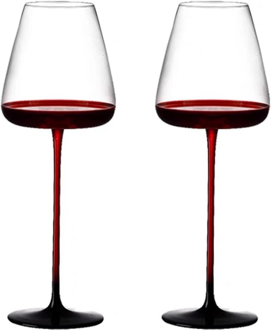 KOWLOON Copa de vino tinto burdeos de fondo cóncavo,Copa de vino de cristal grande de fondo rojo soplado a mano maestra,Cristalería de mango largo