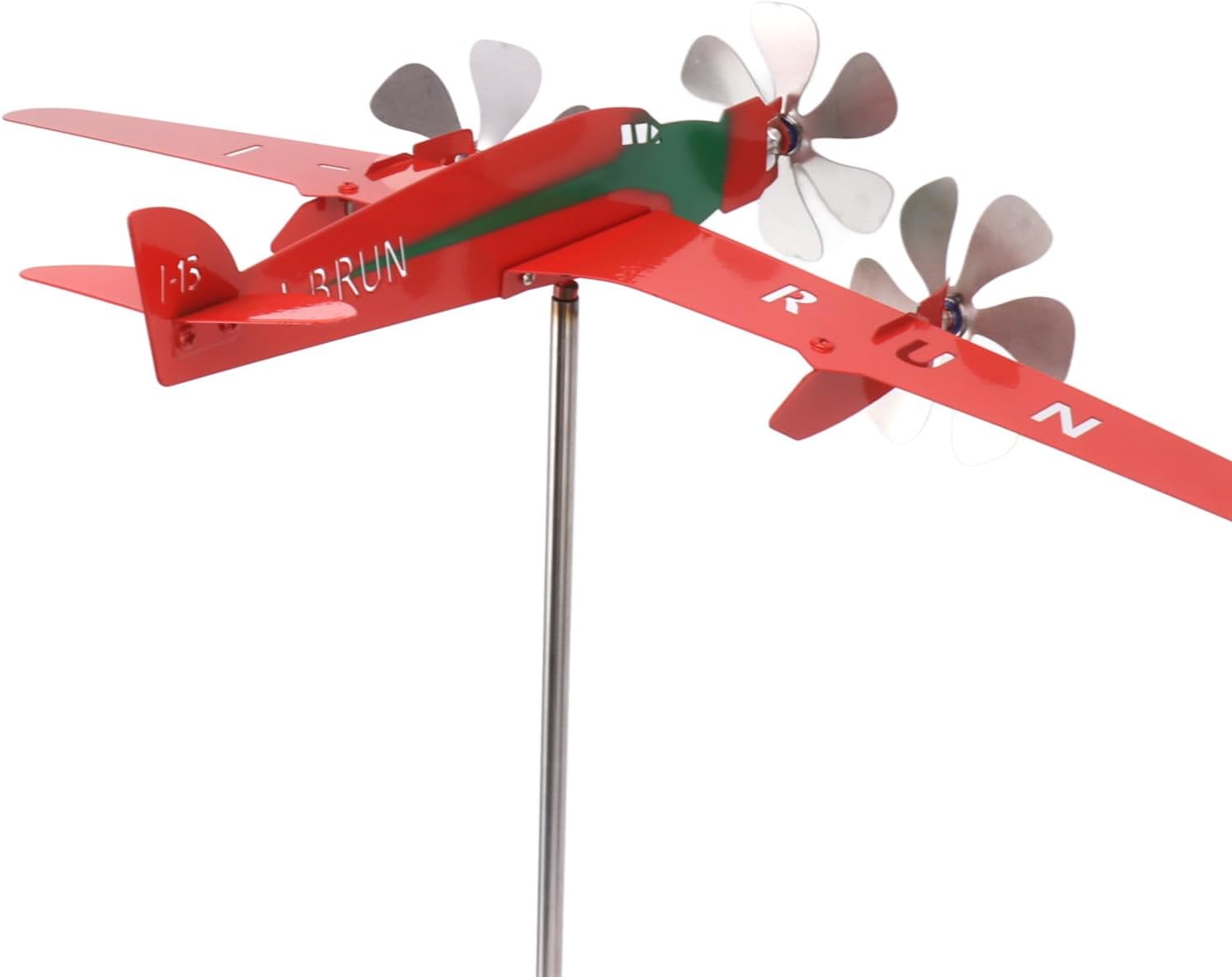 Molino de viento para aviones, metal con forma de avión para el clima, hilandero de viento 3D, rojo, a prueba de óxido, liso, molino de viento de