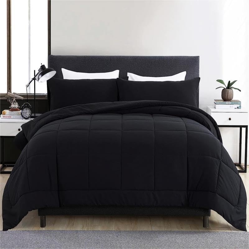 SDIII Juego de edredón negro de 3 piezas, tamaño King, cama en una bolsa, resistente a las arrugas y a la decoloración, lujo de hotel, juego de cama
