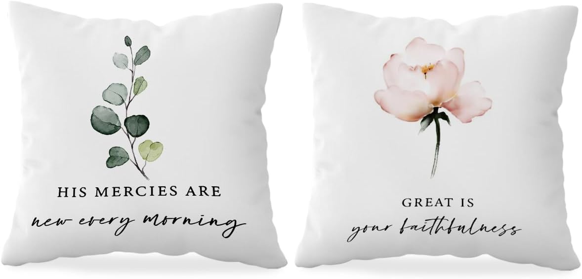 HONLUNG Christian His Mercies are New Every Morning – Fundas de almohada inspiradoras cristianas de 18 x 18 pulgadas, juego de 2 para el hogar,