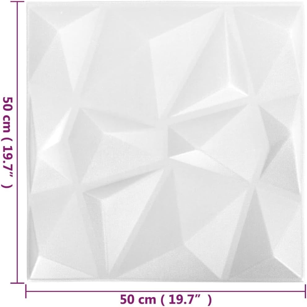 Paneles de pared 3D, 12 piezas de 19.7 x 19.7 pulgadas, blanco diamante de 32.3 pies cuadrados, paneles de pared de 2.2 libras
