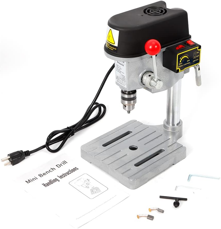 110V 340W Mini Taladro Eléctrico de Mesa Taladro Eléctrico Herramientas Eléctricas 0.039 in-0.394 in USA, 60 Hz Comercial de 3 Velocidades Ajustable