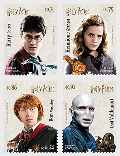 Juego de 4 sellos postales de Portugal para Harry Potter