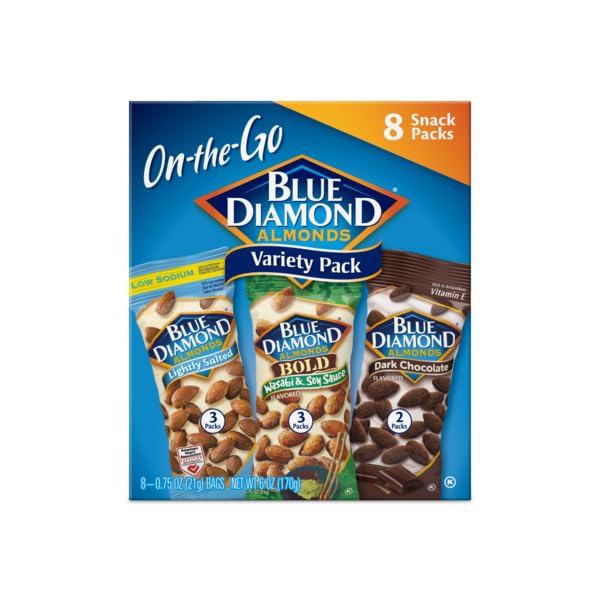Blue Diamond Almonds Paquete variado de nueces para niños, oficina, escuela, sobre la marcha, paquetes individuales de 0.75 onzas sin gluten, wasabi
