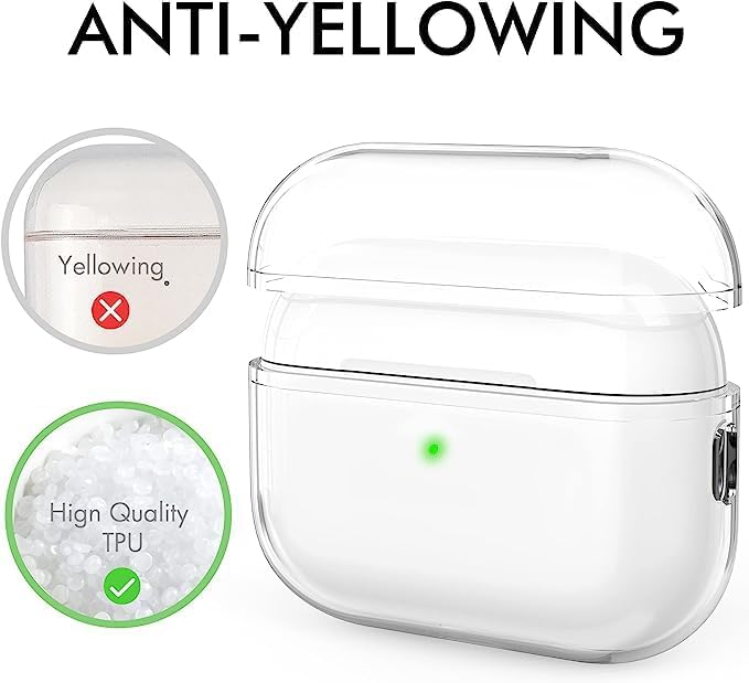 LRK Funda transparente compatible con Apple AirPods 3, no amarillenta soporta carga inalámbrica, material de TPU suave, portectivo y a prueba de