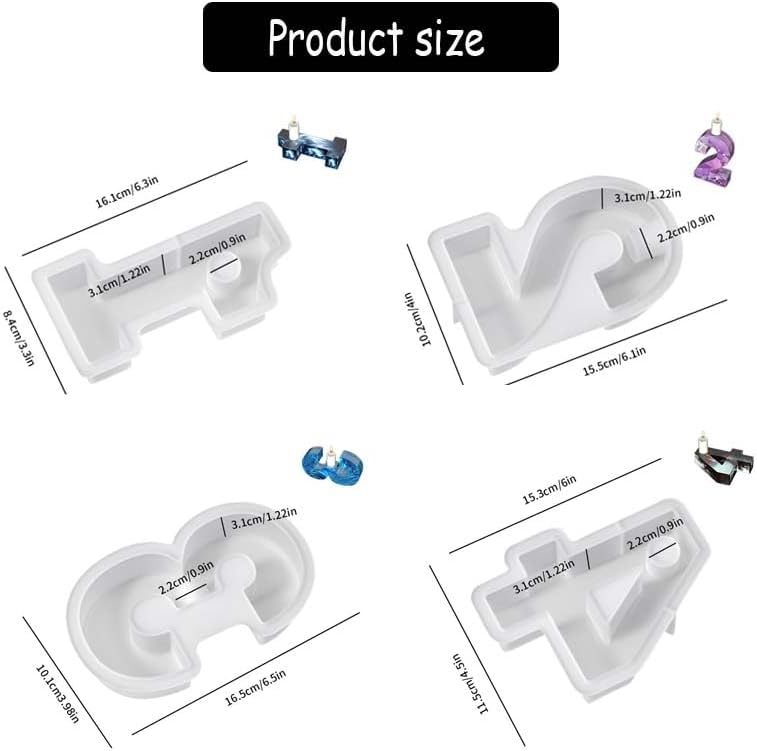 KJMYYXGS 4 moldes para candelabros con números para resina, moldes de silicona para manualidades de resina epoxi, moldes de resina de silicona para