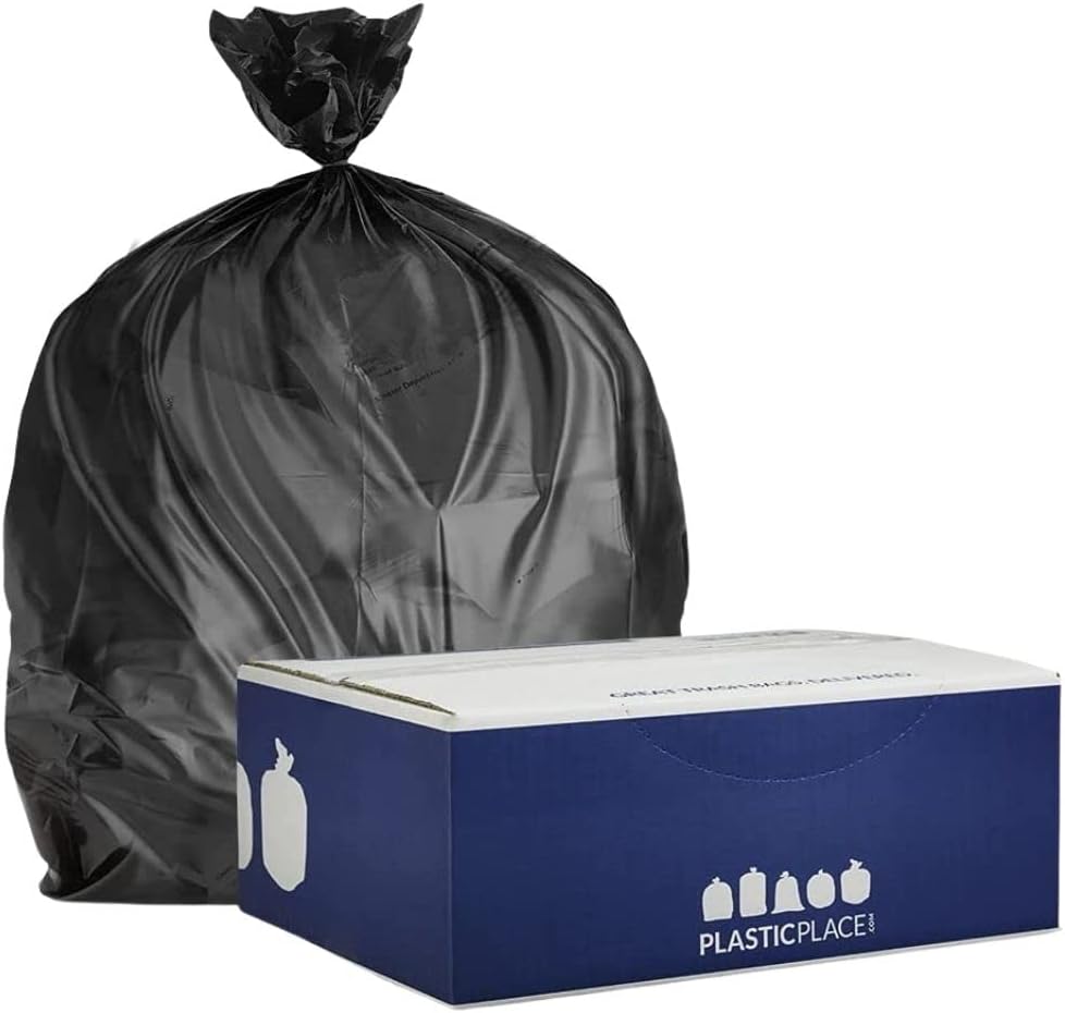 Plasticplace – Bolsas de basura, 12-16galones, 1mil, bolsas negras y altas para botes de basura, 24 x 31pulgadas, 1paquete con 250unidades