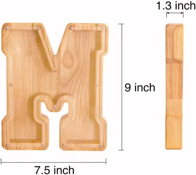 Twenty-six English Alphabet A-Z Letter Piggy Bank,Large-Capacity Transparent Wooden Alphabet Piggy BankPersonalized Coin Savings Box, Name DIY