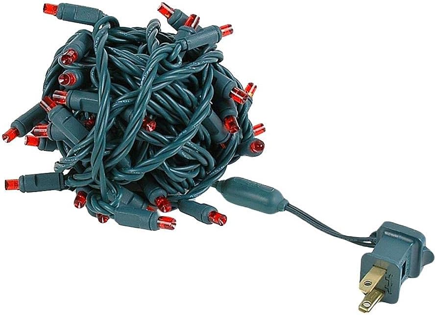 Novelty Lights Juego de 50 luces LED de Navidad, iluminación al aire libre, luces de fiesta para patio, rojo, cable verde, 25 pies