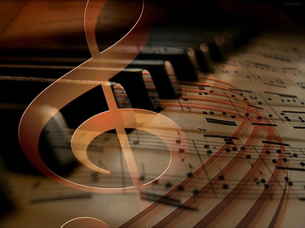 DVWIVGY Notas musicales 5D, arte de diamante, piano, kit de pintura de diamante, taladro redondo completo, bordado de diamantes de imitación,