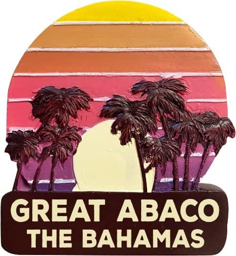 Great Abaco The Bahamas Souvenir – Imán de resina pintada a mano para nevera, diseño de palmeras y atardeceres