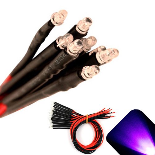 LED UVmorado precableado de 0.118 in 9 V, ultra brillante (7 V, 8 V, 9 V) (paquete de 10)