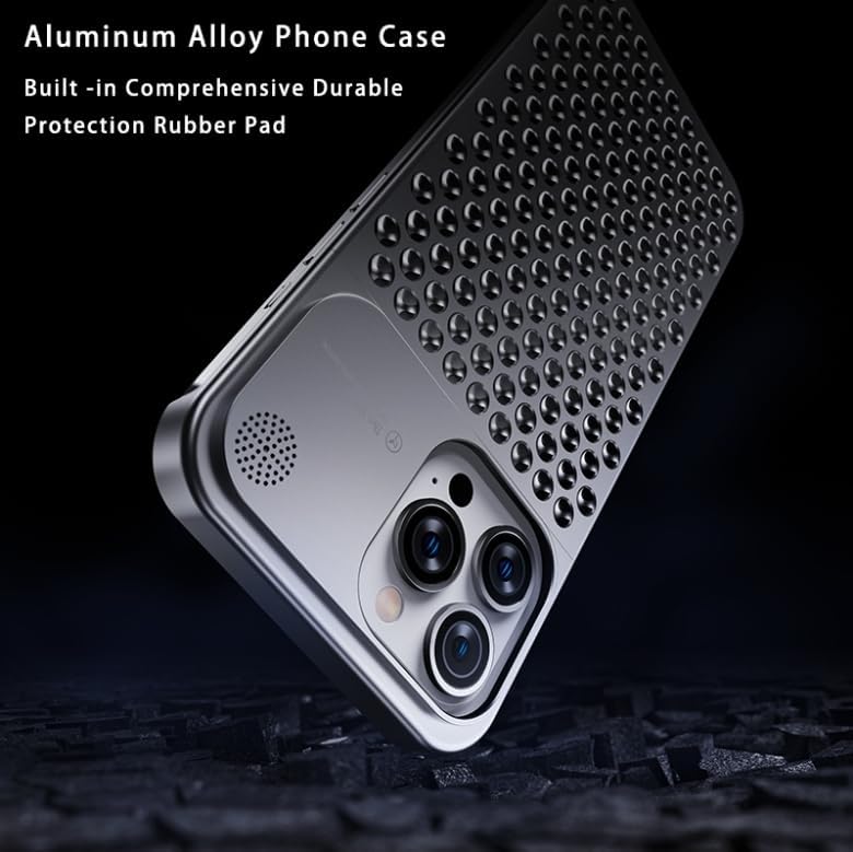 GEJRB Funda de aleación de aluminio para iPhone 15 Pro Max de 6.7 pulgadas, carcasa de aleación de metal de disipación de calor, antiarañazos,