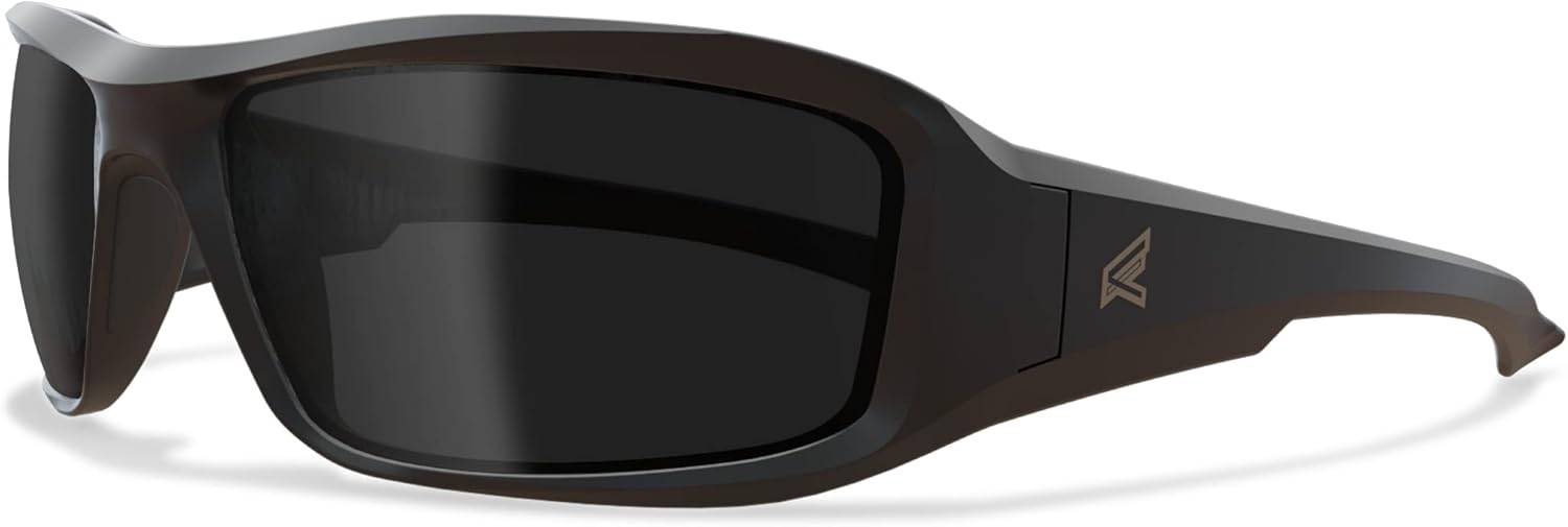 EDGE Brazeau Safety Glasses, Polarized Lenses, Non-Slip, ImpactScratch Resistant, 99.9% UV Protect, ANSI Z87 Rated (Black Frame, Smoke Vapor Shield)