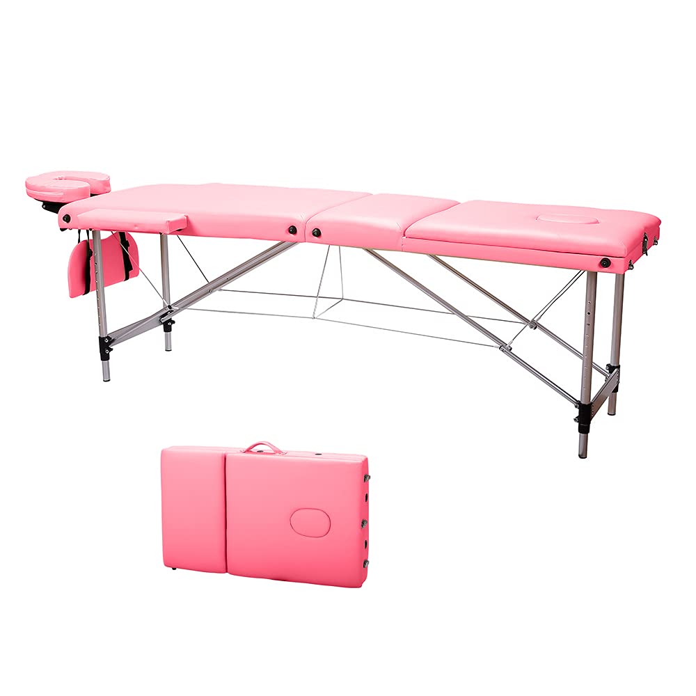 Axonl Mesa de masaje portátil, 3 camas de masaje plegables y livianas con marco de aluminio, almohadillas de PVC suave de 84 pulgadas, mesa de