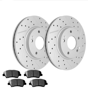 Rotores perforados delanteros + pastillas de freno para Hyundai Elantra Kia Forte Koup-Premium rotores perforados y ranurados, mecánico certificado Rotores perforados delanteros + pastillas de freno para Hyundai Elantra Kia Forte Koup-Premium rotores perforados y ranurados, mecánico certificado