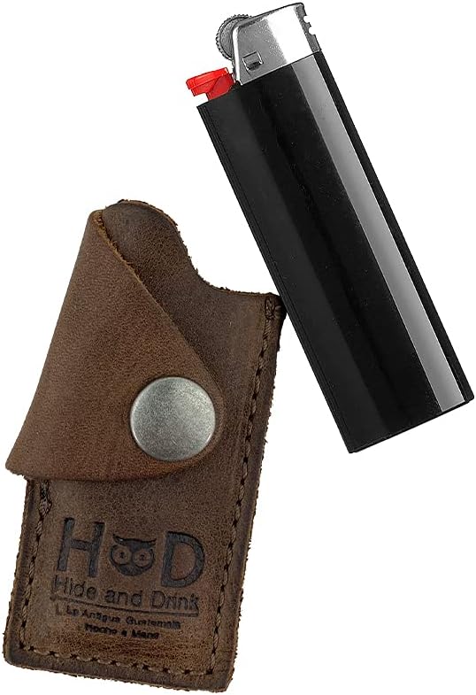 Hide & Drink, Funda protectora para encendedor de cuero rústico hecha a mano (marrón borbon)