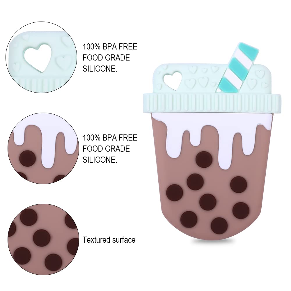 AmazingM Mordedor sensorial masticable de té de burbujas para niños y niñas, juguete de dentición masticable de silicona de grado alimenticio para