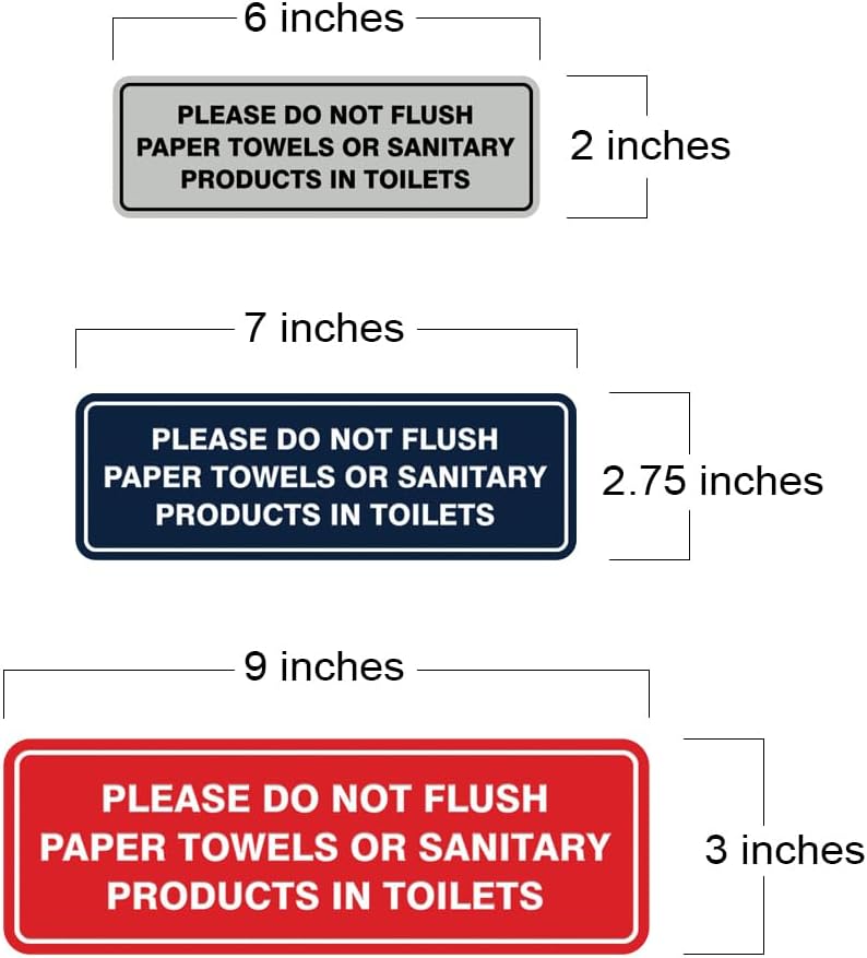 Estándar Please Do Not Flush Toallas de papel o productos femeninos en inodoros PuertaLetrero de pared – Material duradero  Cinta de espuma de doble