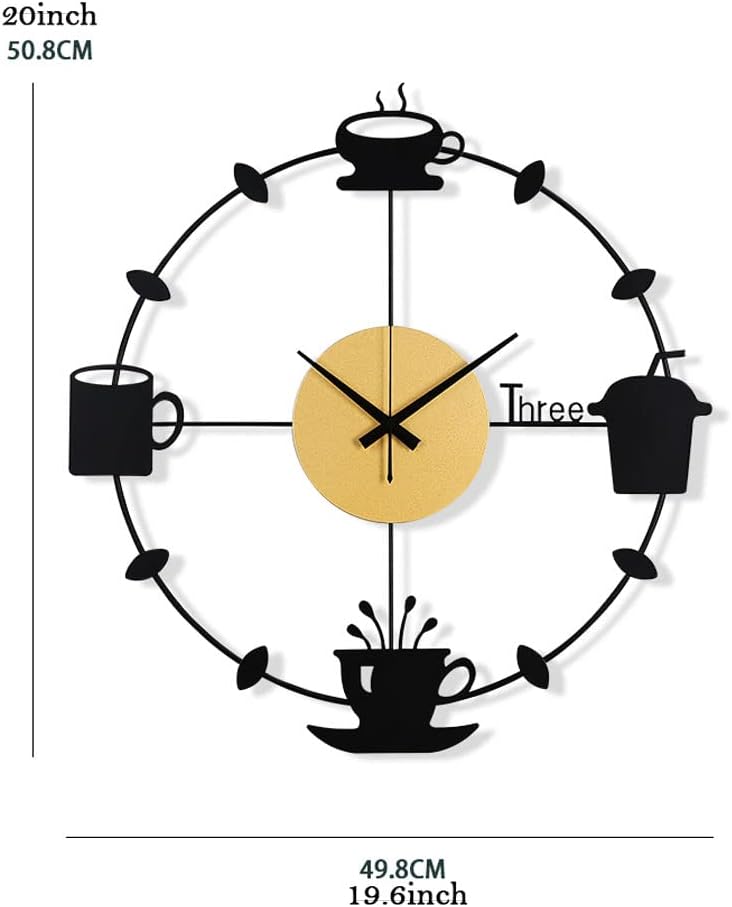 AOKLEY Reloj de pared – Reloj de pared para cocina, café, decoración moderna y minimalista de arte abstracto, 20 pulgadas, silencioso, sin tictac,