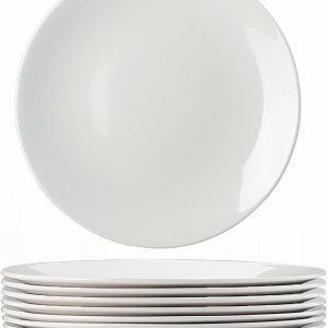 Tienda – Juego de platos llanos blancos de 8 piezas, triple capa resistente al vidrio y al astillado, platos redondos ligeros, plato de postre, Tienda – Juego de platos llanos blancos de 8 piezas, triple capa resistente al vidrio y al astillado, platos redondos ligeros, plato de postre,