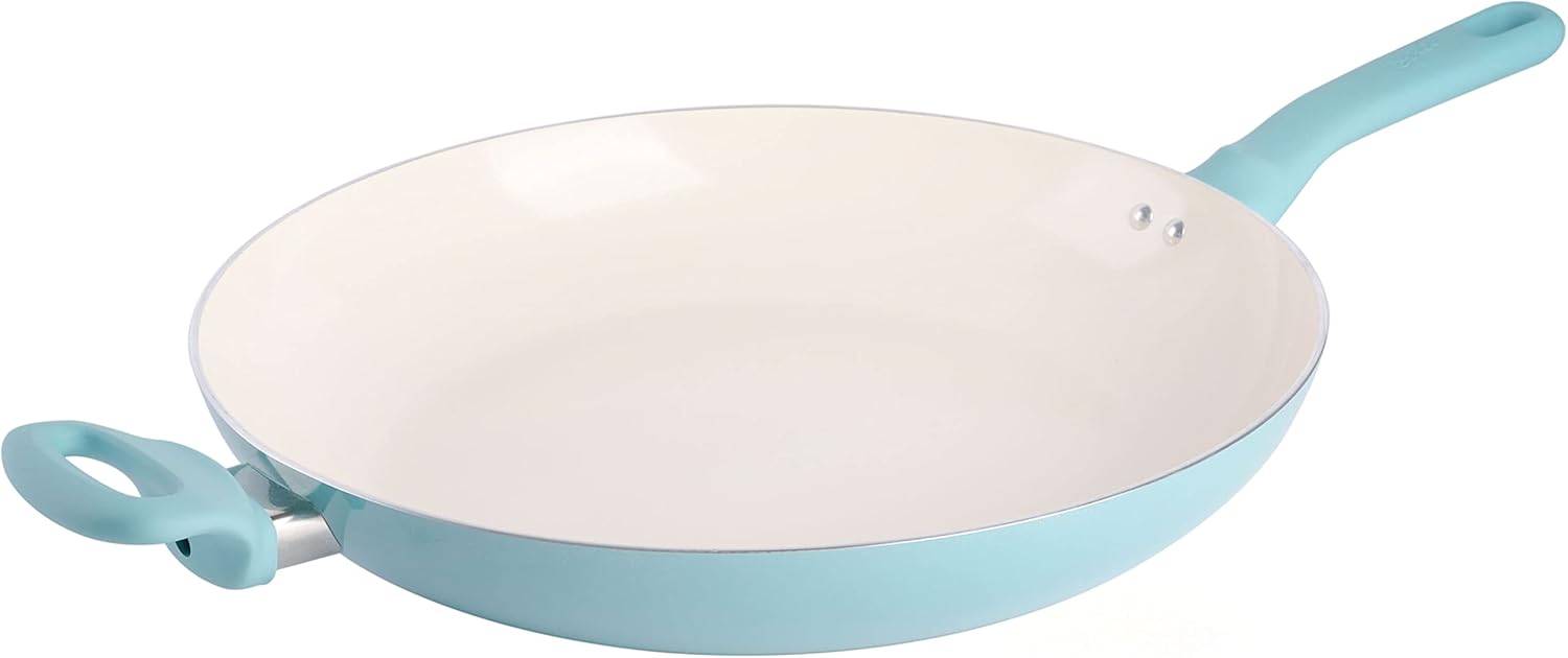 Spice by Tia Mowry Sartén de aluminio grande interior antiadherente antiadherente de 14 pulgadas – azul aguamarina (106925.01R)