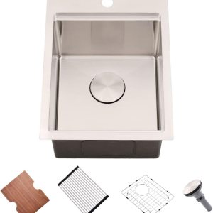 SOMRXO Fregadero de barra de acero inoxidable de 15 pulgadas x 20 pulgadas, fregadero de cocina de montaje superior de 15 x 20 pulgadas, fregadero SOMRXO Fregadero de barra de acero inoxidable de 15 pulgadas x 20 pulgadas, fregadero de cocina de montaje superior de 15 x 20 pulgadas, fregadero