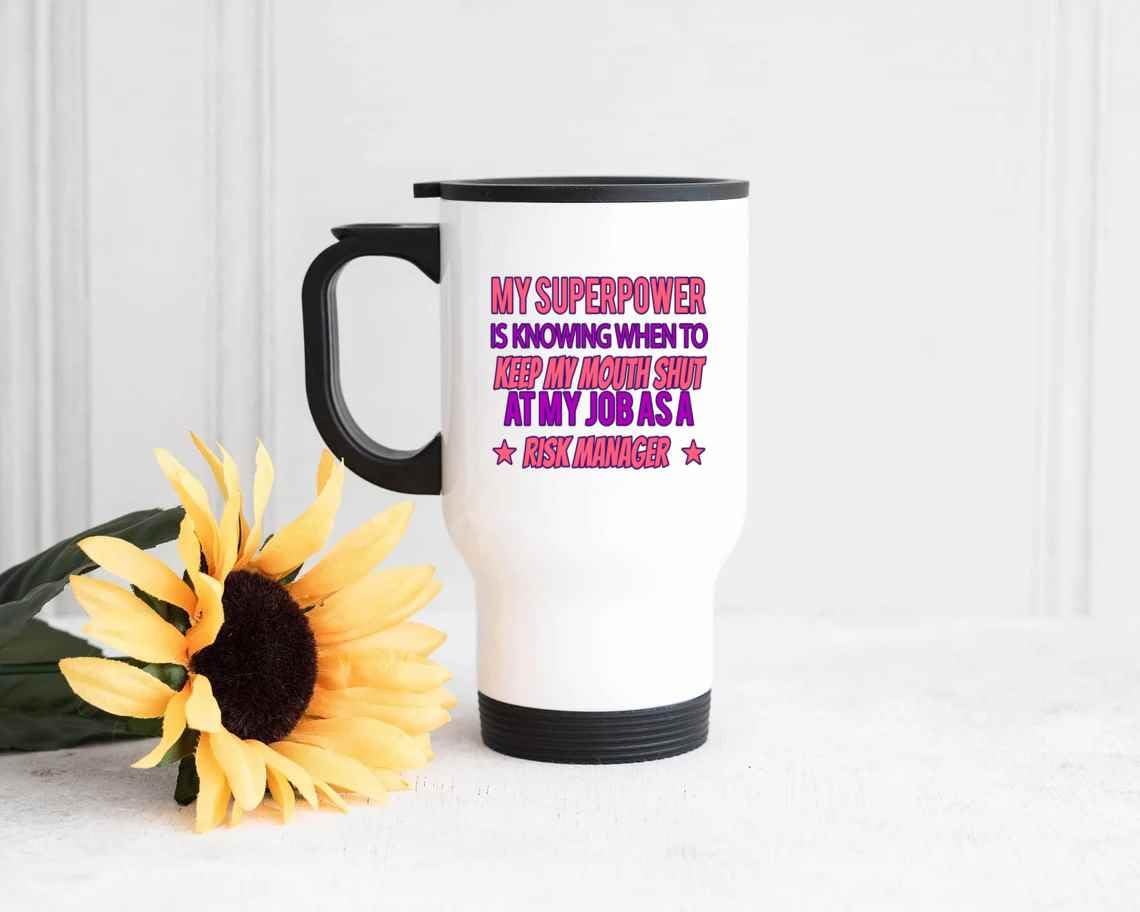 Risk Manager’s Gift, for Nephew’s Job – My Superpower Is Knowing When To Keep My Mouth Shut – 14 Oz White Stainless Steel Travel Mug