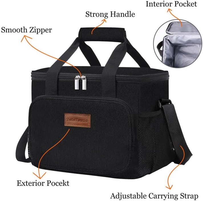 Lonchera reutilizable aislada para mujereshombres, bolsa de almuerzo a prueba de fugas con correa ajustable para el hombro, bolsillo frontal con
