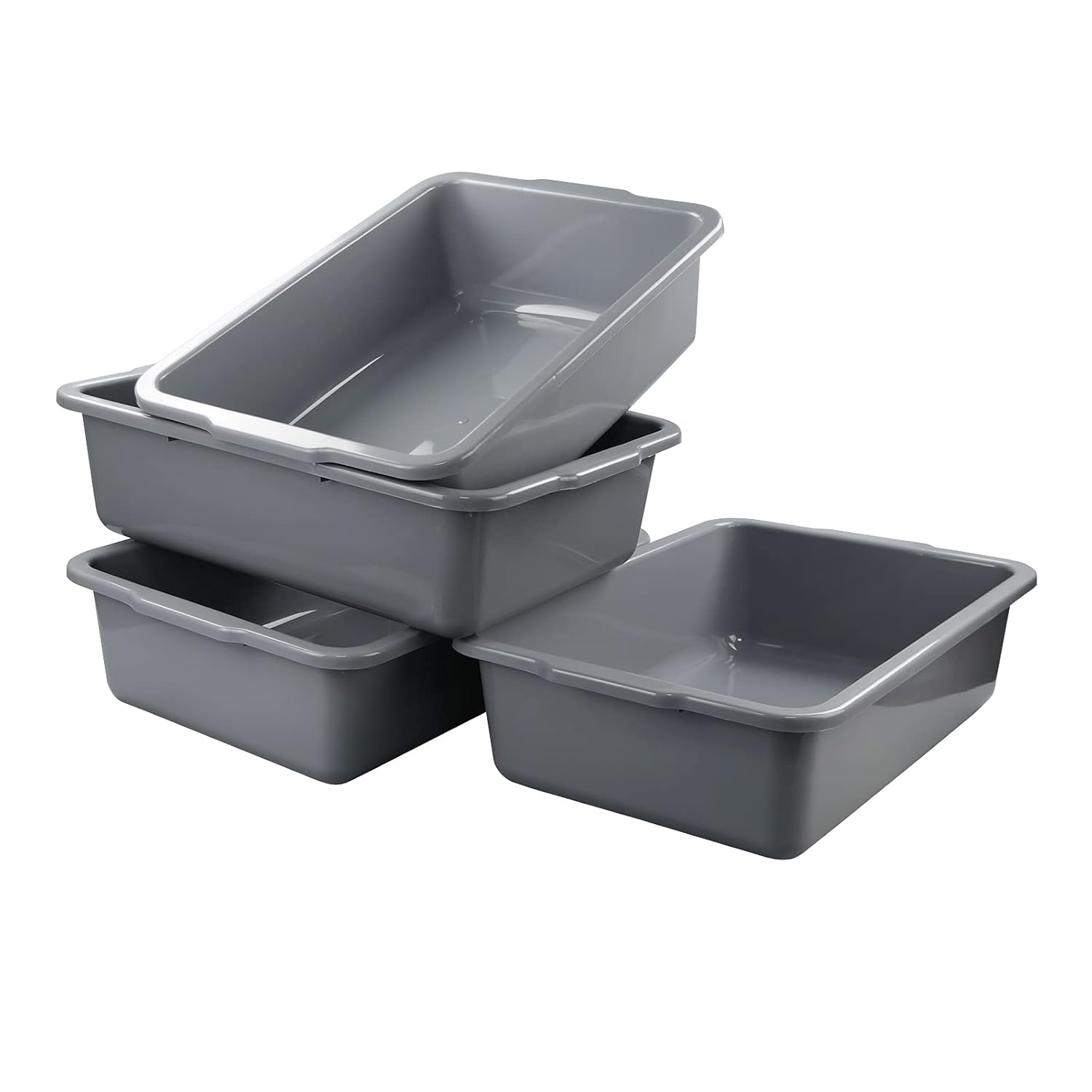 Paquete de 4 cajas de plástico para autobús, grandes cajas de autobús comerciales, 35 L, color gris
